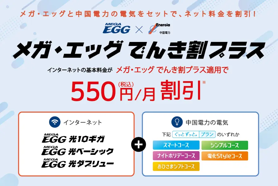 メガ・エッグと中国電力でさらにおトクに！　メガ・エッグ でんき割プラス